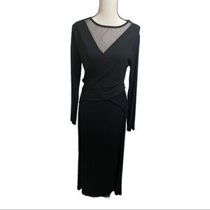 Vince Camuto V neck net style faux wrap dress Black size medium. Midi.